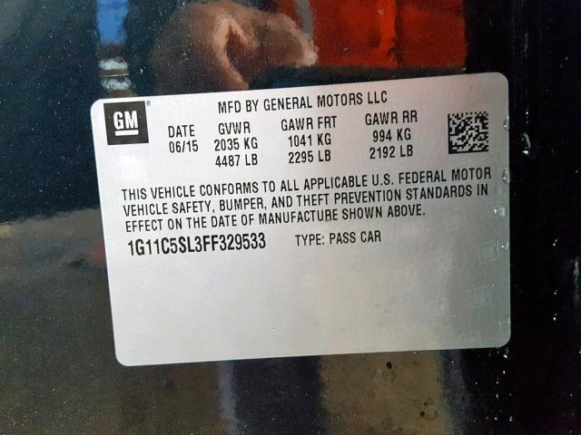 1G11C5SL3FF329533 - 2015 CHEVROLET MALIBU 1LT 黑色 照片 10