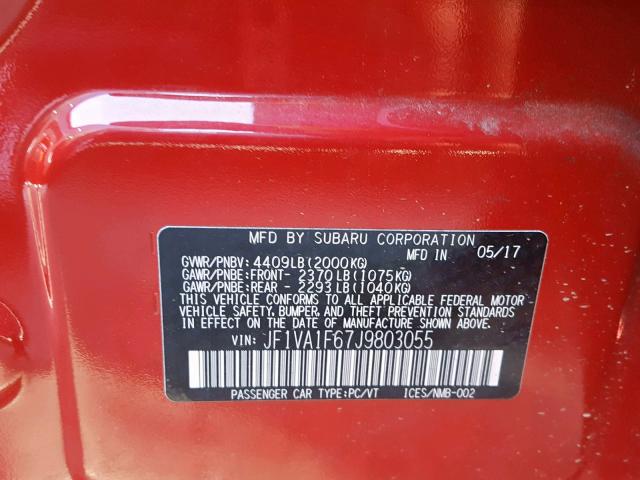 JF1VA1F67J9803055 - 2018 SUBARU WRX LIMITE RED photo 10