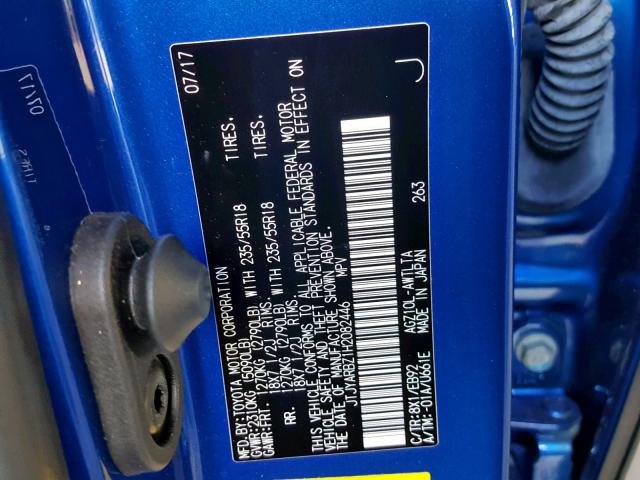 JTJYARBZ1H2082446 - 2017 LEXUS NX 200T BLUE photo 10