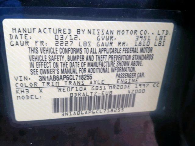 3N1AB6AP6CL718255 - 2012 NISSAN SENTRA 2.0 BLACK photo 10