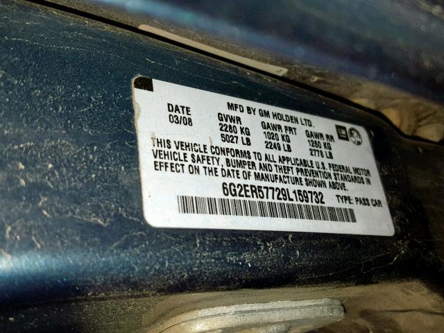 6G2ER57729L159732 - 2009 PONTIAC G8 BLUE photo 10