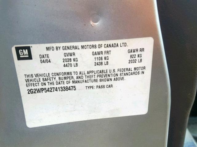 2G2WP542741338475 - 2004 PONTIAC GRAND PRIX SILVER photo 10