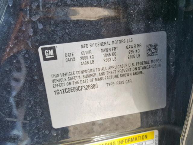 1G1ZC5E09CF326880 - 2012 CHEVROLET MALIBU 1LT 黑色 照片 10