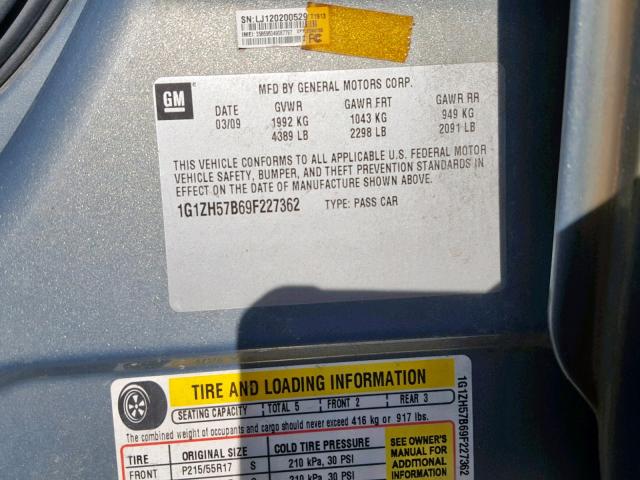 1G1ZH57B69F227362 - 2009 CHEVROLET MALIBU 1LT 蓝色 照片 10