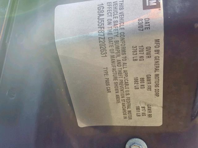 1G8AJ55F87Z202631 - 2007 SATURN ION LEVEL BLACK photo 10