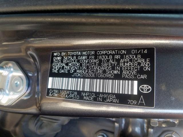 JTDKDTB30E1060982 - 2014 TOYOTA PRIUS C  photo 10