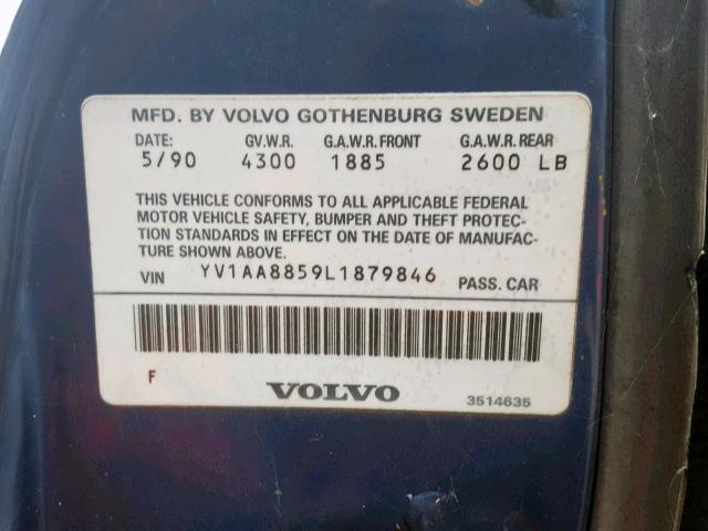 YV1AA8859L1879846 - 1990 VOLVO 240 BASE BLUE photo 10