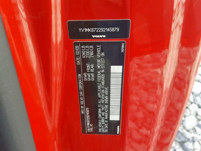 YV1MK672292145879 - 2009 VOLVO C30 T5 RED photo 10