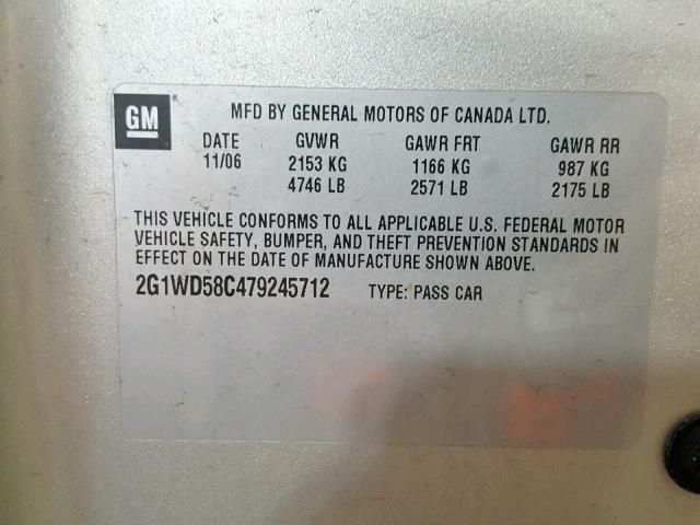 2G1WD58C479245712 - 2007 CHEVROLET IMPALA SUP ვერცხლისფერი ფოტო 10