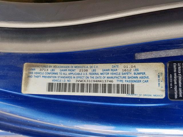 3VWCK31C94M413746 - 2004 VOLKSWAGEN NEW BEETLE ლურჯი ფოტო 10