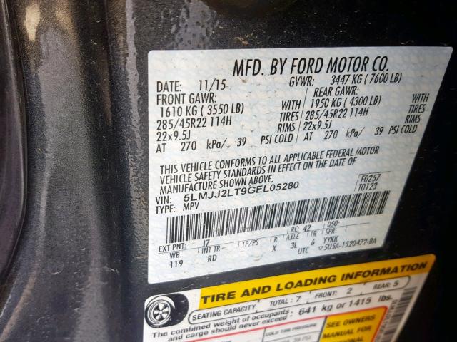 5LMJJ2LT9GEL05280 - 2016 LINCOLN NAVIGATOR Boz foto 10