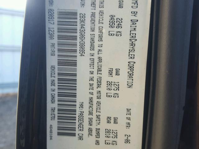 2B3KA43G06H380954 - 2006 DODGE CHARGER SE BLACK photo 10