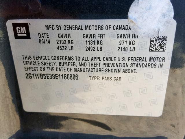 2G1WB5E38E1180806 - 2014 CHEVROLET IMPALA LIM GRAY photo 10