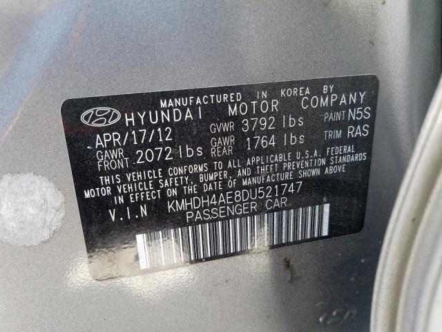 KMHDH4AE8DU521747 - 2013 HYUNDAI ELANTRA GLS  photo 10