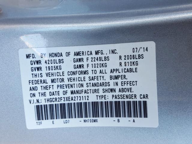 1HGCR2F3XEA273112 - 2014 HONDA ACCORD LX  photo 10