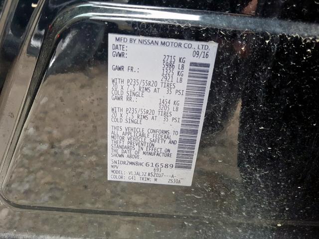 5N1DR2MN8HC616589 - 2017 NISSAN PATHFINDER S  photo 10