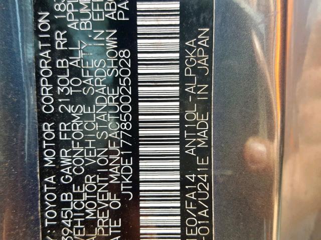 JTKDE177850025028 - 2005 TOYOTA SCION TC ნაცრისფერი ფოტო 10