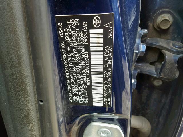 JTKKU10438J027441 - 2008 TOYOTA SCION XD BLUE photo 10