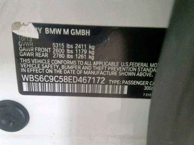 WBS6C9C58ED467172 - 2014 BMW M6 GRAN CO WHITE photo 10