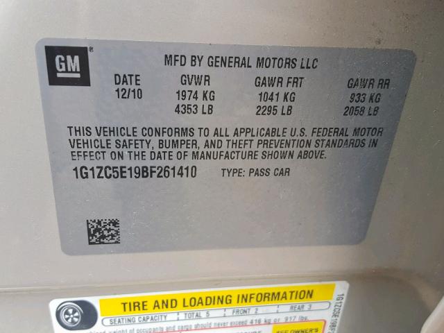 1G1ZC5E19BF261410 - 2011 CHEVROLET MALIBU 1LT 金色 照片 10