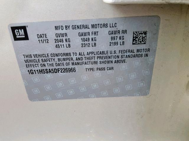 1G11H5SA5DF226966 - 2013 CHEVROLET MALIBU LTZ 米色 照片 10