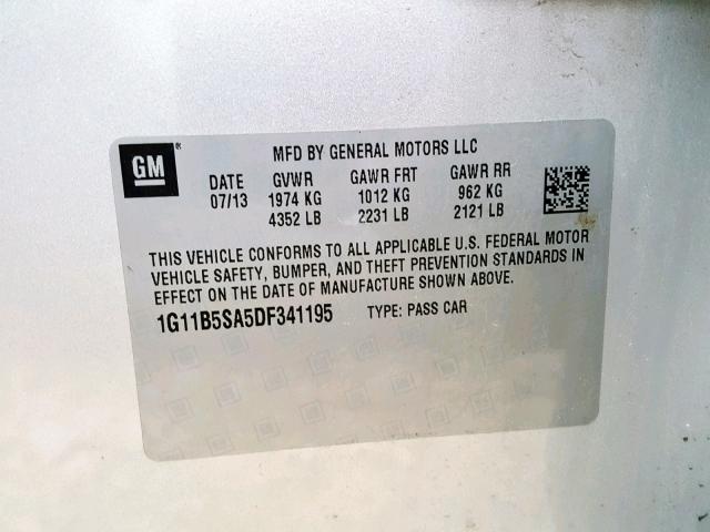 1G11B5SA5DF341195 - 2013 CHEVROLET MALIBU LS SILVER photo 10