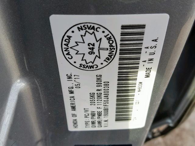 19UUB1F50JA800380 - 2018 ACURA TLX TECH SILVER photo 10