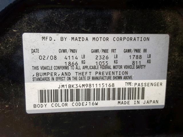 JM1BK34M981115168 - 2008 MAZDA SPEED 3 BLACK photo 10