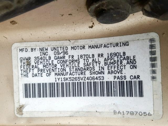 1Y1SK5265VZ406453 - 1997 GEO PRIZM BASE 棕色 照片 10