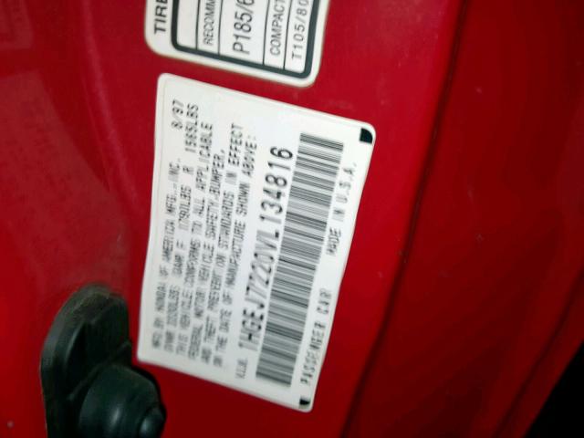 1HGEJ7220VL134816 - 1997 HONDA CIVIC HX RED photo 10