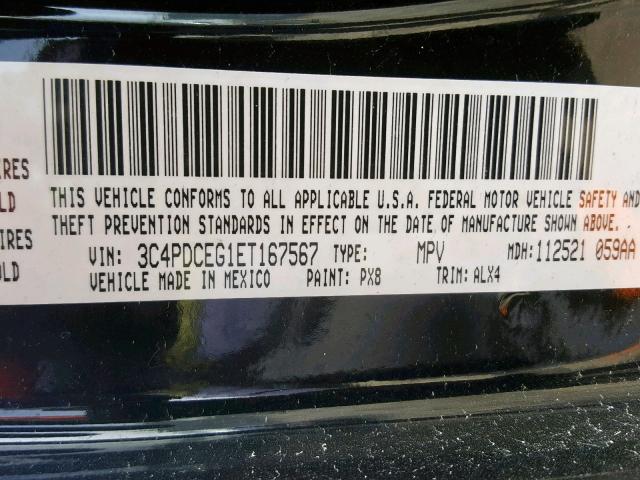 3C4PDCEG1ET167567 - 2014 DODGE JOURNEY R/ BLACK photo 10