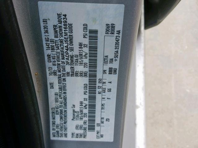 3FADP4AJ5EM168934 - 2014 FORD FIESTA S SILVER photo 10