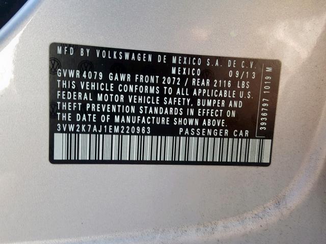 3VW2K7AJ1EM220963 - 2014 VOLKSWAGEN JETTA BASE 灰色 照片 10