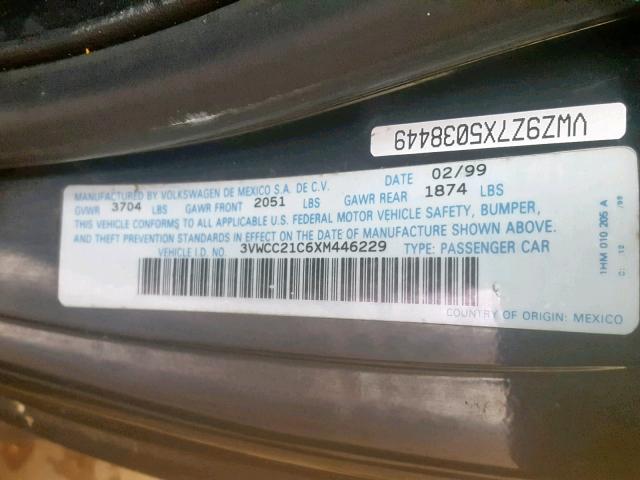 3VWCC21C6XM446229 - 1999 VOLKSWAGEN NEW BEETLE შავი ფოტო 10