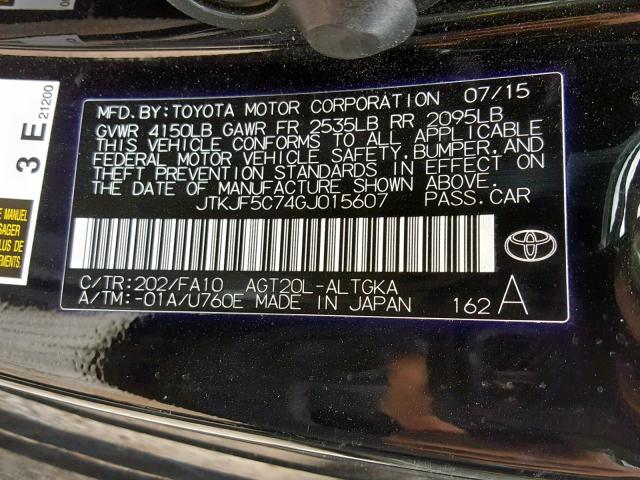 JTKJF5C74GJ015607 - 2016 TOYOTA SCION TC შავი ფოტო 10