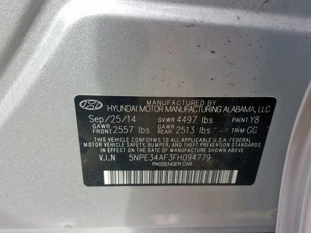 5NPE34AF3FH094779 - 2015 HYUNDAI SONATA SPO SILVER photo 10