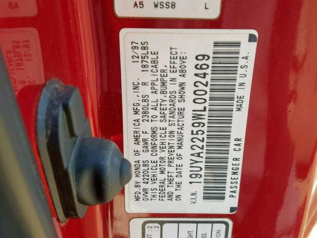 19UYA2259WL002469 - 1998 ACURA 3.0CL RED photo 10