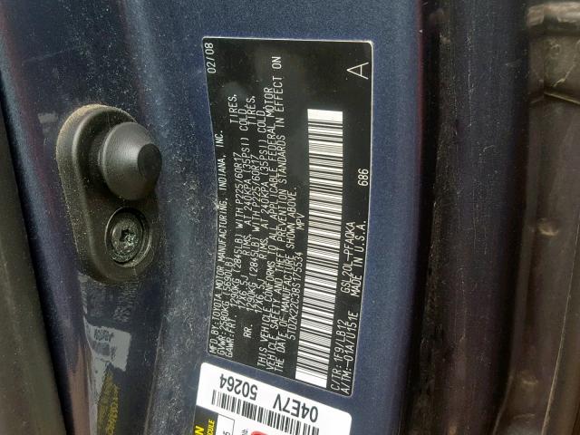 5TDZK22C38S175534 - 2008 TOYOTA SIENNA XLE BLUE photo 10