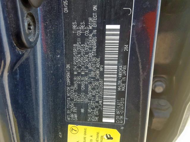 JTJHW31U060026687 - 2006 LEXUS RX 400 BLUE photo 10