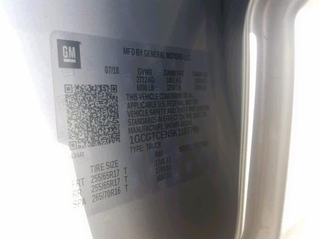 1GCGTCEN5K1107795 - 2019 CHEVROLET COLORADO L SILVER photo 10