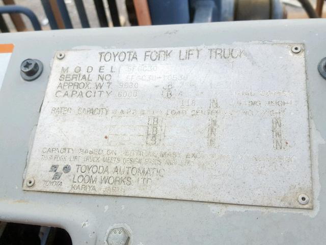 5FGC3010536 - 1993 TOYOTA FORKLIFT ORANGE photo 10