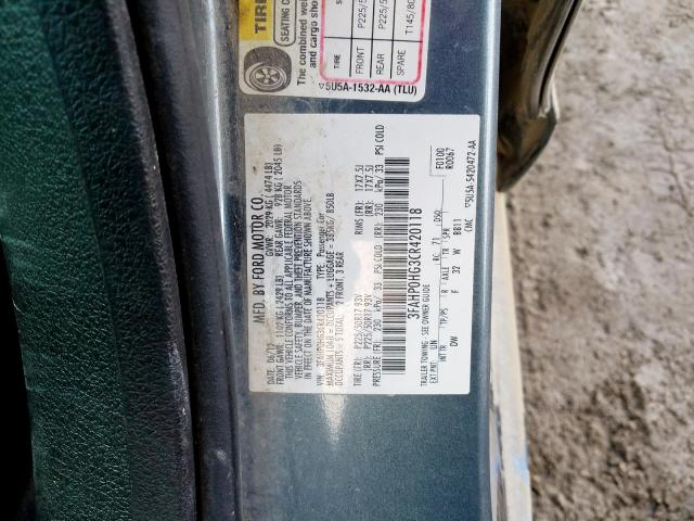 3FAHP0HG3CR420118 - 2012 FORD FUSION SE  photo 10