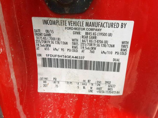 1FDUF5HT4GEA46337 - 2016 FORD F550 SUPER RED photo 10