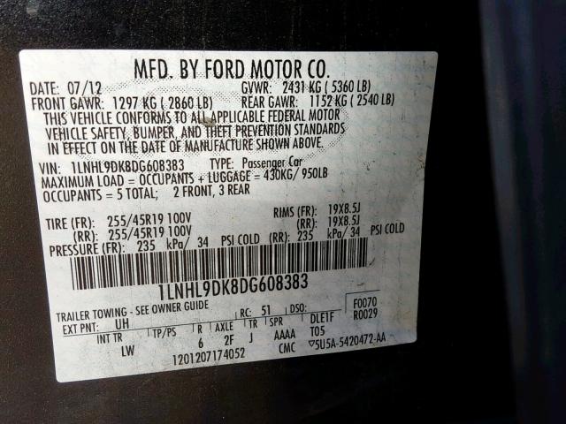 1LNHL9DK8DG608383 - 2013 LINCOLN MKS BLACK photo 10