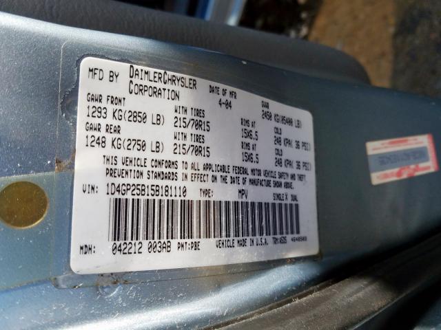 1D4GP25B15B181110 - 2005 DODGE CARAVAN SE  photo 10