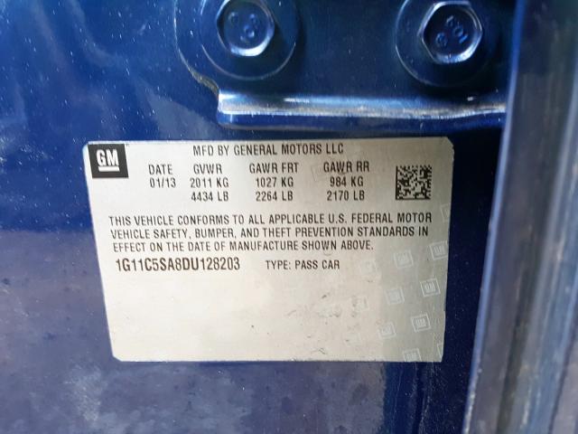 1G11C5SA8DU128203 - 2013 CHEVROLET MALIBU 1LT  照片 10
