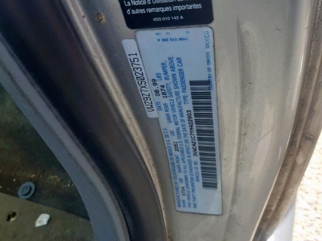 3VWCA21C7YM422903 - 2000 VOLKSWAGEN NEW BEETLE Gümüş foto 10