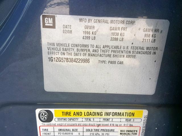 1G1ZG57B384229986 - 2008 CHEVROLET MALIBU LS GRAY photo 10