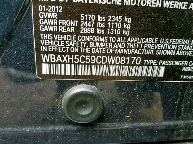 WBAXH5C59CDW08170 - 2012 BMW 528 XI BLUE photo 10