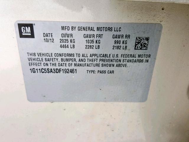 1G11C5SA3DF192461 - 2013 CHEVROLET MALIBU 1LT 米色 照片 10